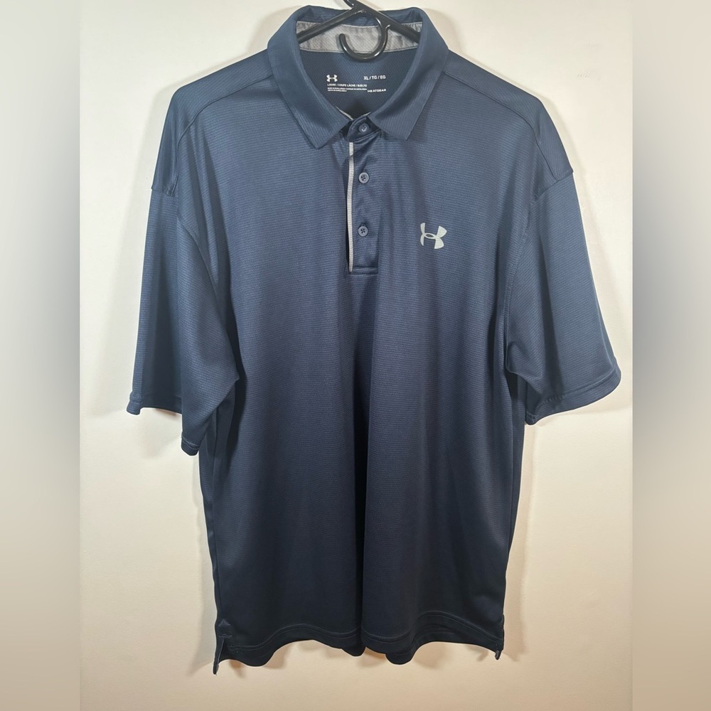 Under Armour HeatGear Polo Shirt Men’s XL Blue Loose Fit Golf Activewear